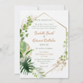 Invitation Cadre d'or géométrique Tropical Green Feuille Mari (Devant)