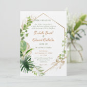 Invitation Cadre d'or géométrique Tropical Green Feuille Mari (Debout devant)