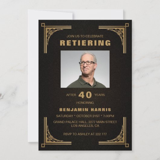 Invitation Cadre d'or photo personnalisé (Devant)