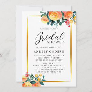Invitation Cadre doré avec fleurs orange moderne pour la douc