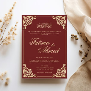 Invitation Cadre doré baroque somptueux Mariage musulman bord