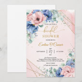 Invitation Cadre doré bleu foncé et rose pâle (Devant / Derrière)