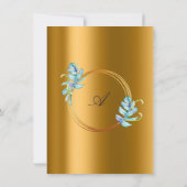 Invitation Cadre doré Bleu Nuit Monogramme Tropical Mariage (Dos)