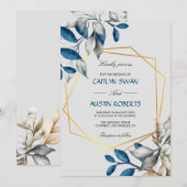 Invitation Cadre doré bleu poussiéreux de budget (Devant / Derrière)