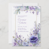 Invitation Cadre doré botanique d'anémone violette vibrante (Devant)