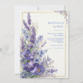 Invitation Cadre doré botanique romantique pavot violet profo (Devant)