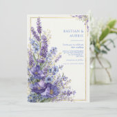 Invitation Cadre doré botanique romantique pavot violet profo (Debout devant)