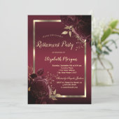 Invitation Cadre doré chic roses rouge foncé pour retraite (Debout devant)