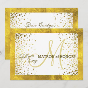 Invitation Cadre Doré Confettis Seras-Tu Ma Matrone d'Honneur