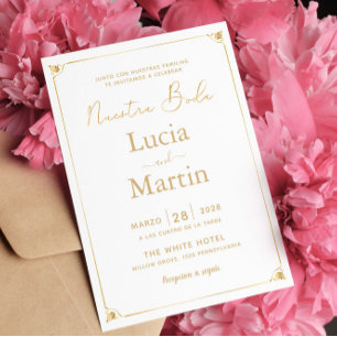 Invitation Cadre doré crème espagnol Notre Mariage