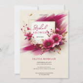 Invitation Cadre doré de fleurs magenta moderne Bride (Devant)