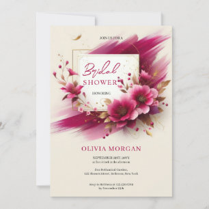 Invitation Cadre doré de fleurs magenta moderne Bride