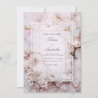 Invitation Cadre doré de luxe en marbre rose éthéré pour mari