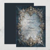Invitation Cadre doré de luxe Fleurs baroques sarcelle foncé (Devant / Derrière)