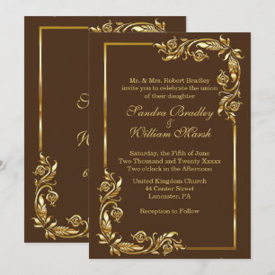 Invitation Cadre doré Elegant Chocolat Brown avec impression 