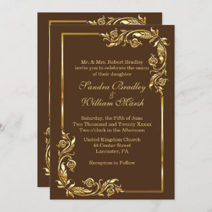 Invitation Cadre doré Elegant Chocolat Brown avec impression