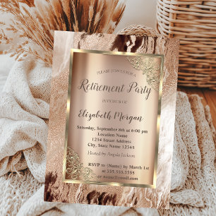 Invitation Cadre doré élégant, retraite en marbre marron