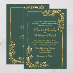 Invitation Cadre doré élégant vert forêt avec impression doré