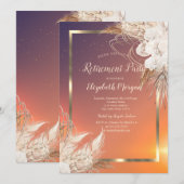 Invitation Cadre doré festif Fleurs boho Retraite (Devant / Derrière)