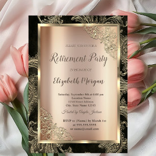 Invitation Cadre doré festif, Retraite damassée florale