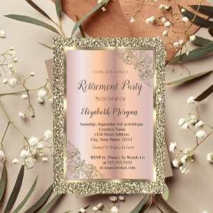 Invitation Cadre doré festif, Rose Gold, Retraite scintillant