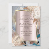 Invitation Cadre doré fleur boho, rose gold, retraite marbre (Devant)