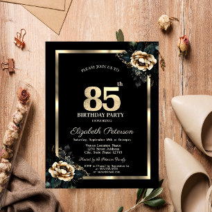 Invitation Cadre doré Fleur Élégante 85e Anniversaire