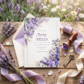 Invitation Cadre doré Fleur sauvage violette Eucalyptus