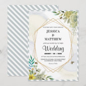 Invitation Cadre doré Fleurs d'été Mariage (Devant / Derrière)