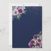 Invitation Cadre doré Fleurs violettes Bleu 50e Anniversaire  (Dos)