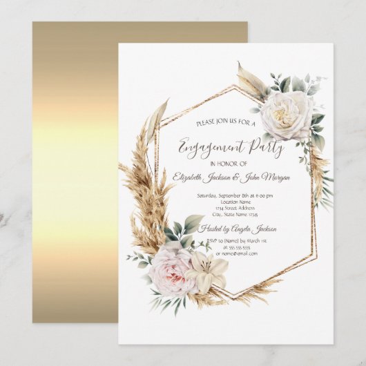Invitation Cadre doré floral (Devant / Derrière)