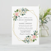Invitation Cadre doré floral rose blush aquarelle (Debout devant)