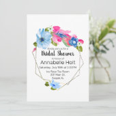 Invitation Cadre doré floral rose chaux bleu clair aquarelle (Debout devant)