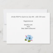 Invitation Cadre doré floral rose chaux bleu clair aquarelle (Dos)