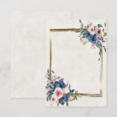 Invitation Cadre doré floral rose et bleu clair  (Devant / Derrière)