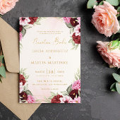 Invitation Cadre doré floral rouge Nuestra Boda