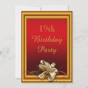 Invitation Cadre doré glamour et faux noeud papillon 19e anni