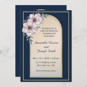 Invitation Cadre doré moderne élégant rose bleu marine