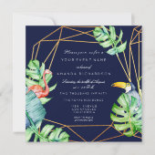 Invitation Cadre doré Monstera Flamingo Tropical Mariage Nuit (Devant)