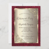 Invitation Cadre doré,Or,Retraite Paillettes Rouges (Devant)