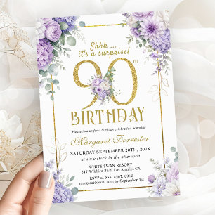 Invitation Cadre doré pour 90e anniversaire Fleur Femme