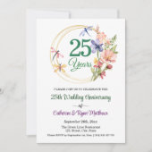 Invitation Cadre doré pour les 25 ans de mariage Fleurs (Devant)