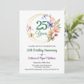 Invitation Cadre doré pour les 25 ans de mariage Fleurs (Debout devant)