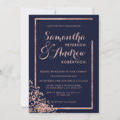 Invitation Cadre doré rose moderne marine confetti mariage (Devant)