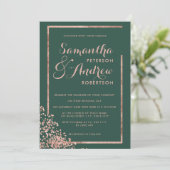 Invitation Cadre doré rose moderne vert confetti mariage (Debout devant)