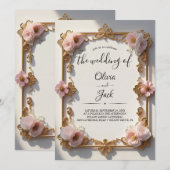 Invitation Cadre doré rose vintage (Devant / Derrière)