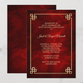 Invitation Cadre doré rouge élégant 50e anniversaire (Devant / Derrière)