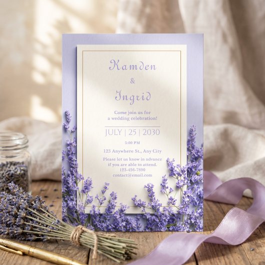 Invitation Cadre doré rustique lavande Deep Purple