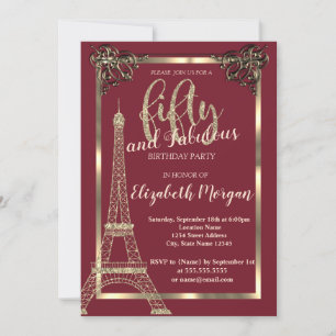 Invitation Cadre doré, Tour Eiffel Bourgogne 50e anniversaire