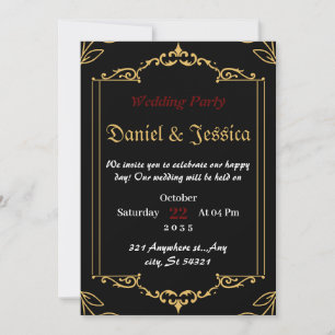Invitation cadre doré une fête de mariage noire vintage